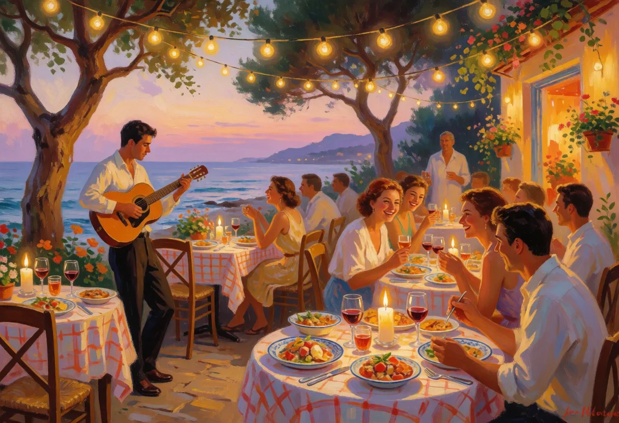 Evening Seaside Cafe Terrace