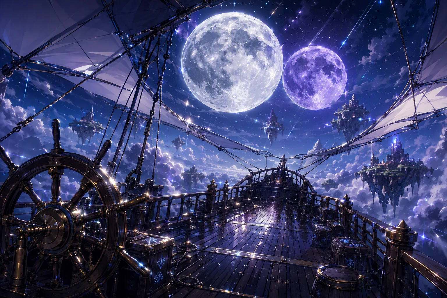 Two Moons Night Sky over the Deck