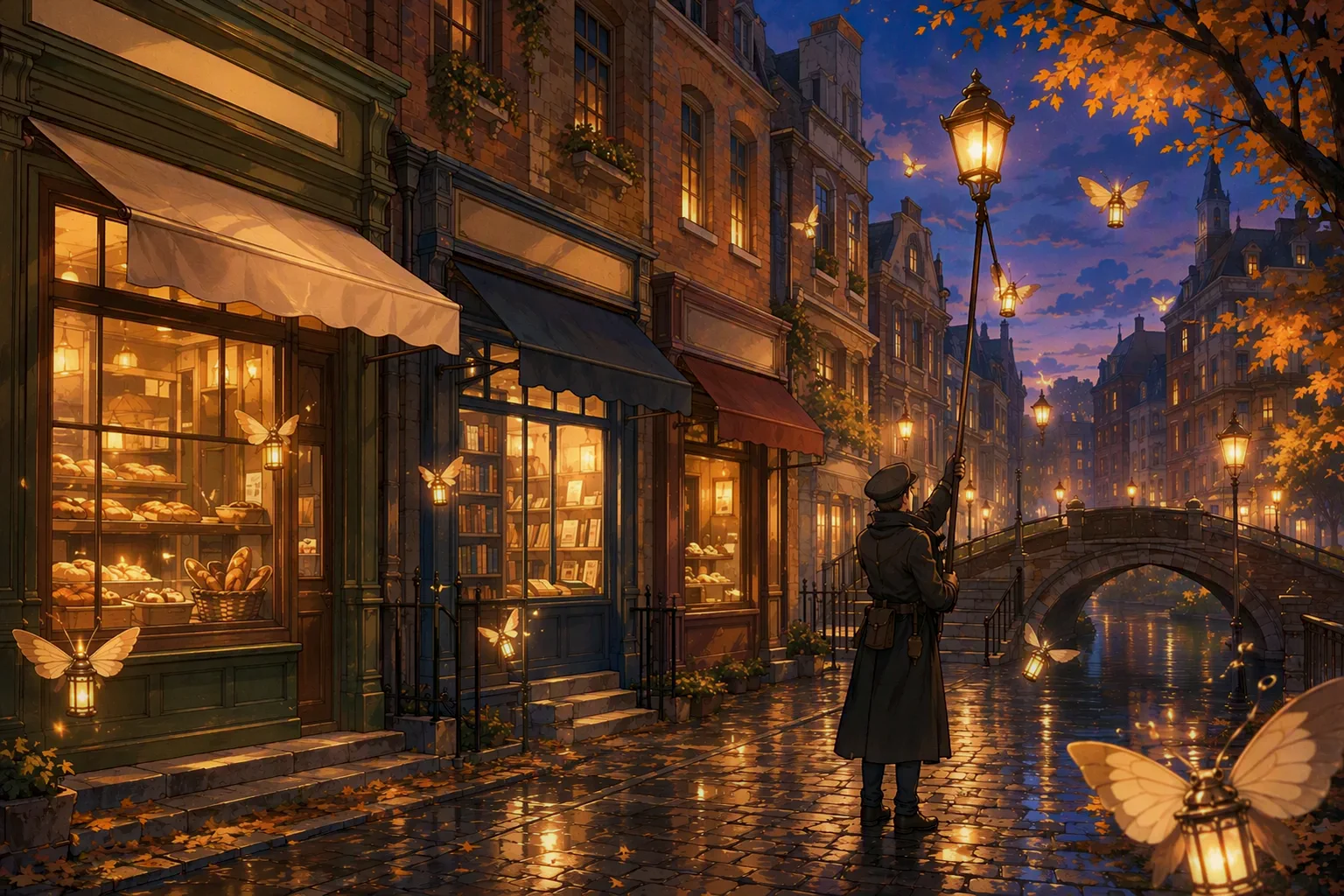 Lamplighter's Row at dusk