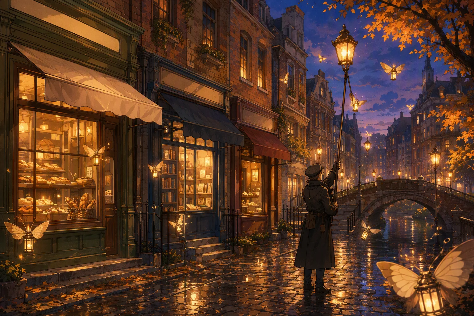 Lamplighter's Row at dusk