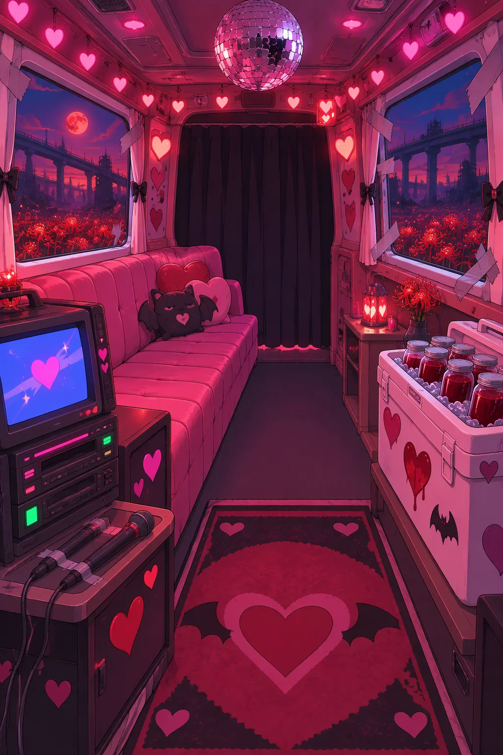The karaoke bar in the van